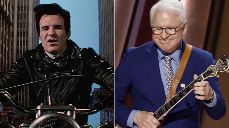 Side by side images of Steve Martin in Little Shop of Horrors and in 2025.