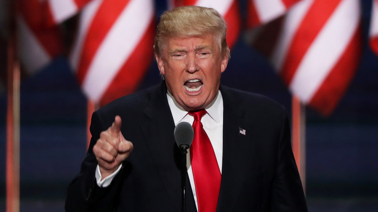 Donald Trump yelling onstage
