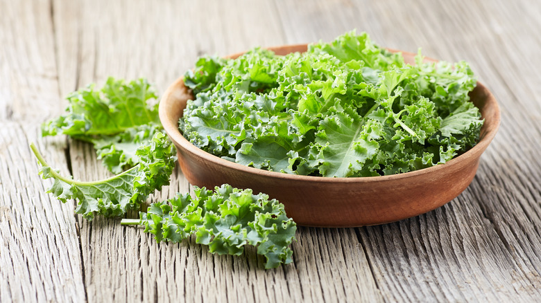 Kale in a bowl on a counter