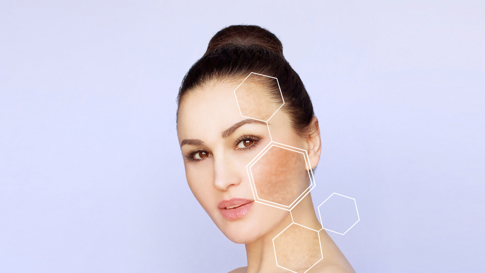 Magnified areas on woman's face