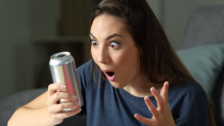 Woman shocked by energy drink