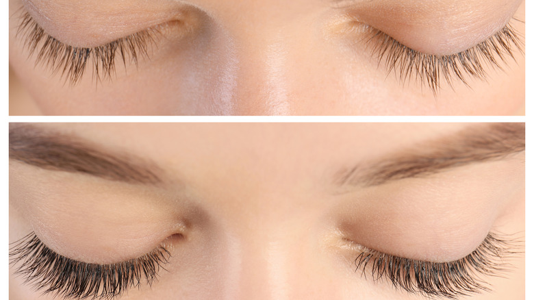 Woman with closed eyes showing short and longer eyelashes.