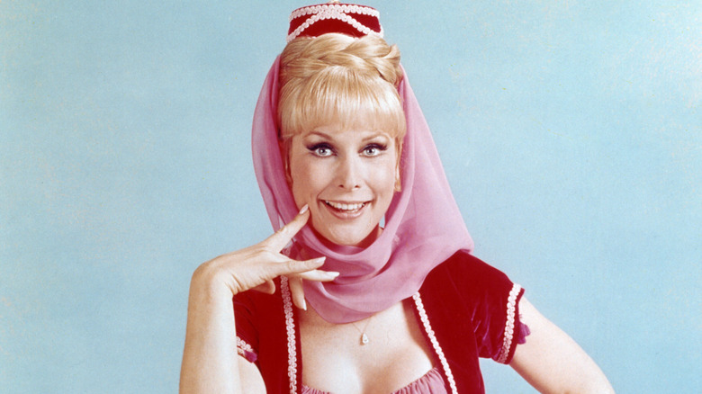 Barbara Eden in costume as Jeannie, in "I Dream of Jeannie," smiling