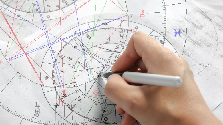 astrologer drawing natal chart 