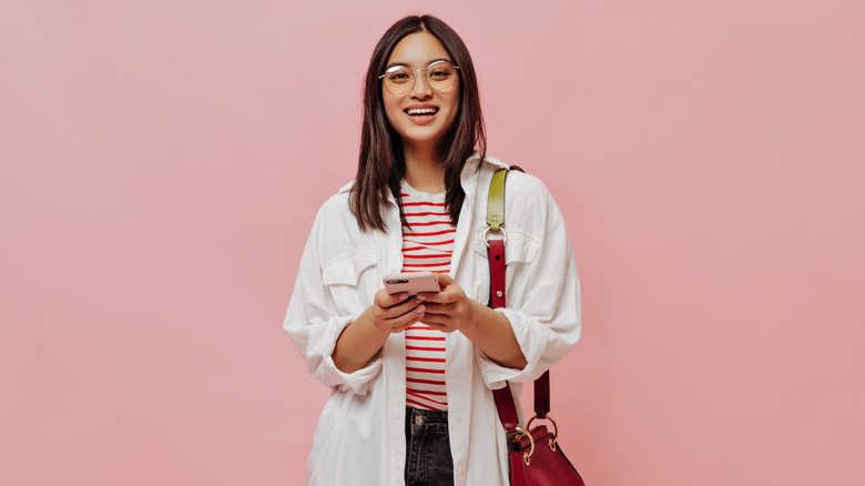 woman posing in a shacket