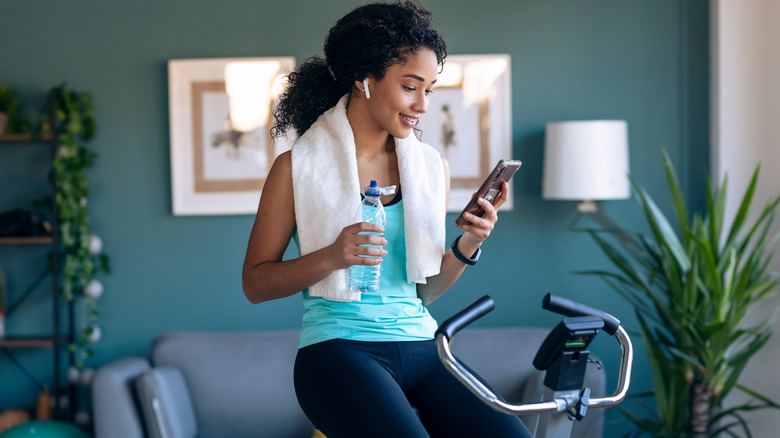 woman on stationary bike