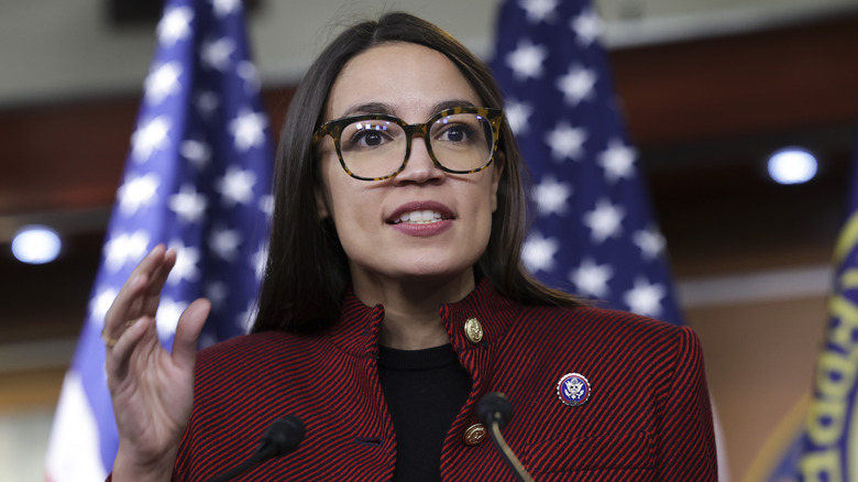 AOC speaking at a conference