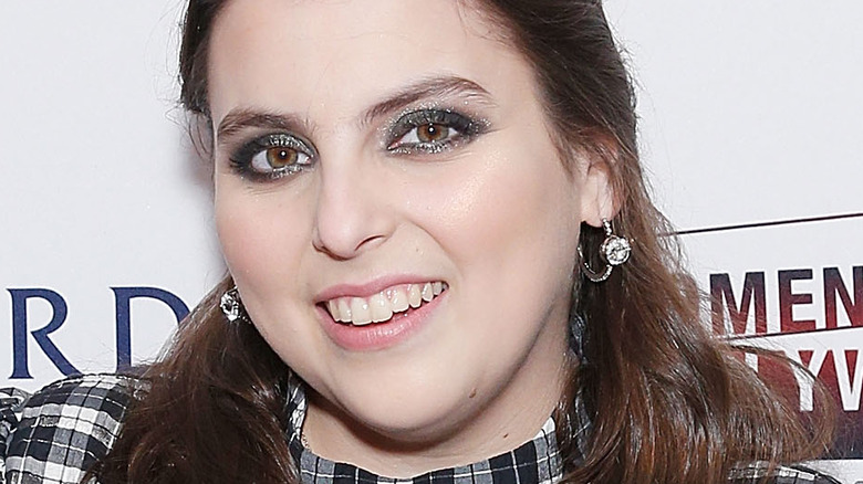 Beanie Feldstein plaid dress