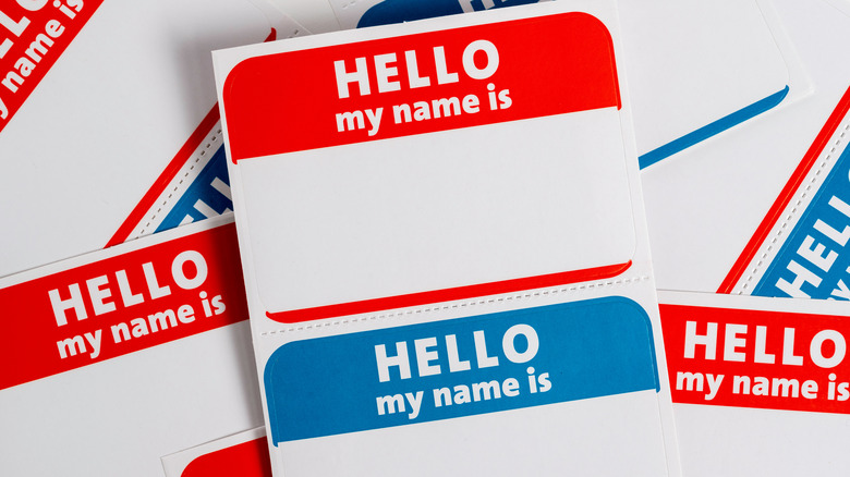 "Hello my name is" stickers