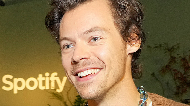 Harry Styles smiling at Spotify event