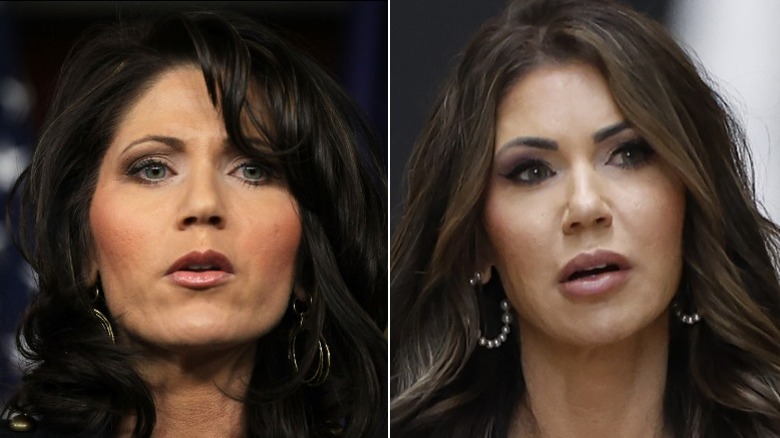 Split image of Kristi Noem from 2019 and Krist Noem from 2024
