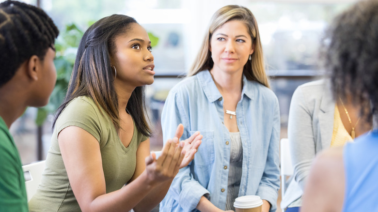 Woman talking in therapy