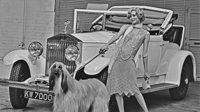 A woman wearing authentic 1920's flapper dress 