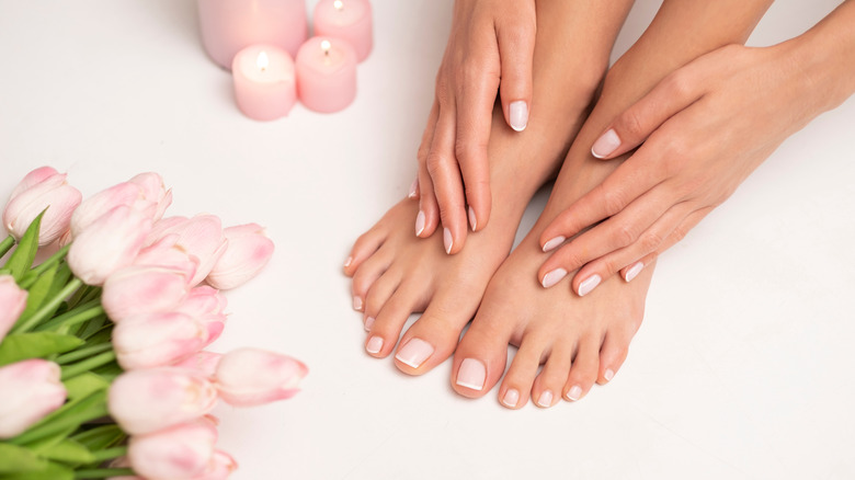 Woman with a pedicure and manicure