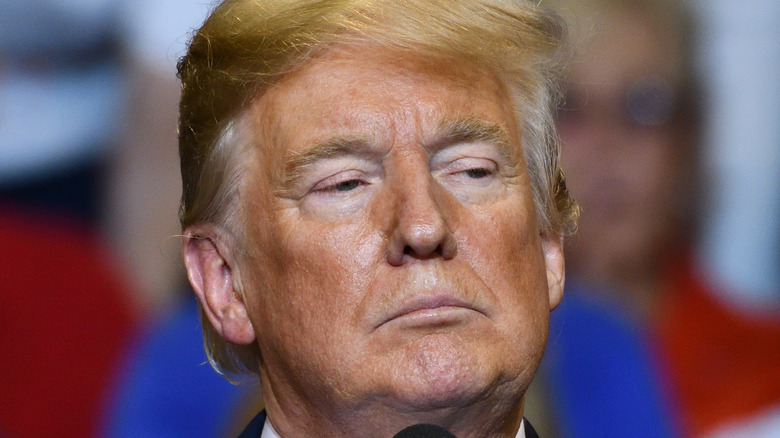 Donald Trump at a speech in 2018 serious look on face