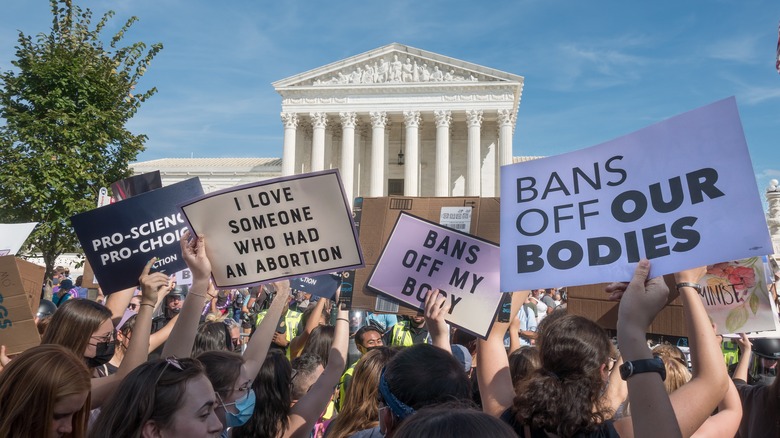 Women protest outside the Supreme Court