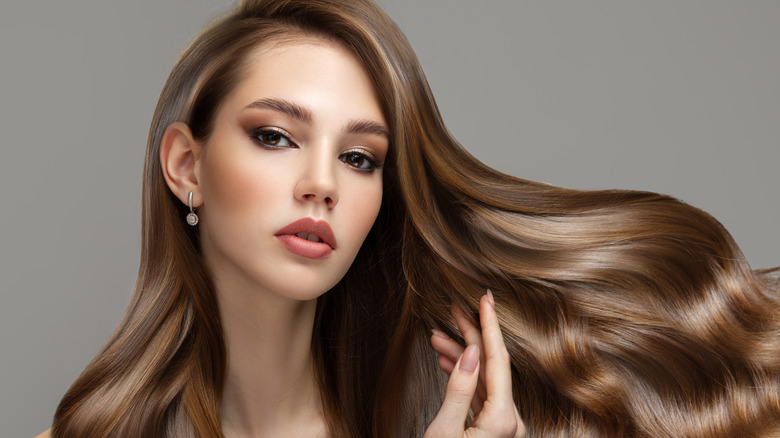 Woman with flowing brunette hair