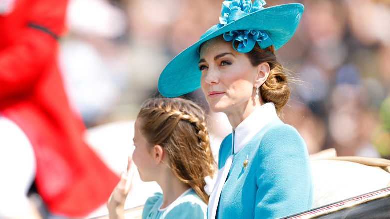 Kate Middleton and Princess Charlotte in matching blue outfits