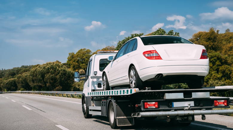A car on a tow truck 