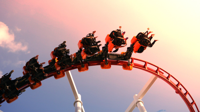 A roller coster in the sunset