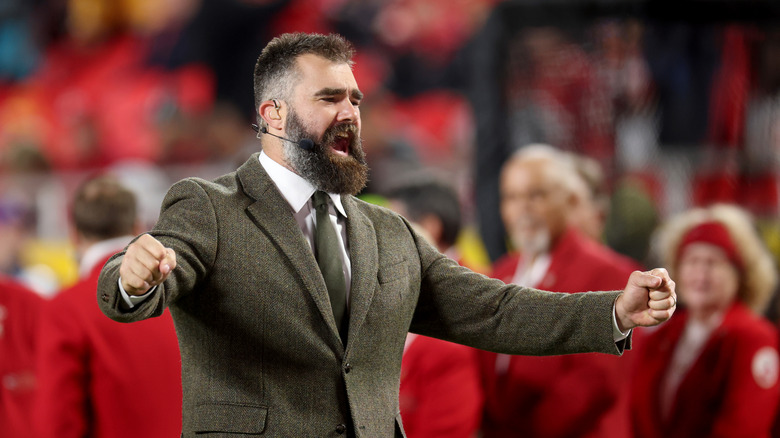 Jason Kelce on the sidelines at a Kansas City Chiefs game