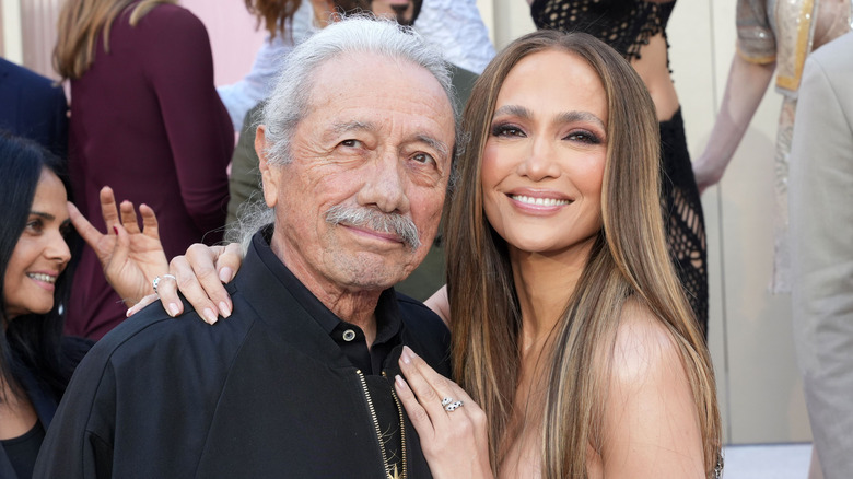 Edward James Olmos and Jennifer Lopez posing together in 2026