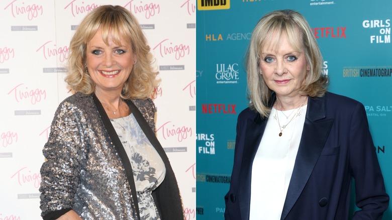Split image of Twiggy in 2012 and 2026