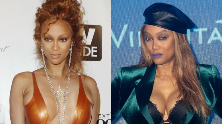 Split image of Tyra Banks in 2004 and in 2025