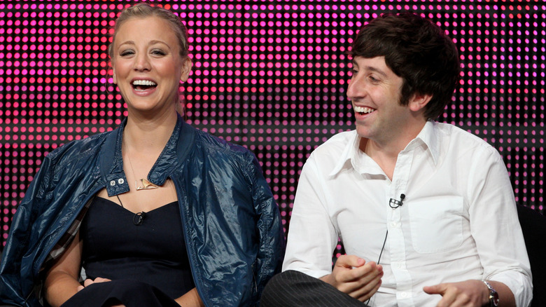 Kaley Cuoco and Simon Helberg speaking at "The Big Bang Theory" panel during Summer TCA Tour Day (2010)