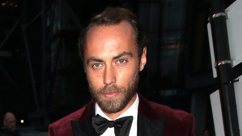 James Middleton red velvet suit