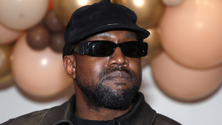Kanye West attends the Los Angeles Mission's Annual Thanksgiving event at the Los Angeles Mission on November 24, 2021 in Los Angeles, California