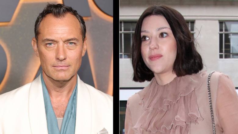 Jude Law and Catherine Harding posing at separate events