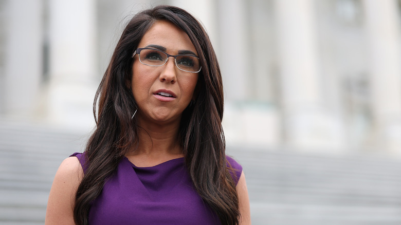 Lauren Boebert speaking in glasses
