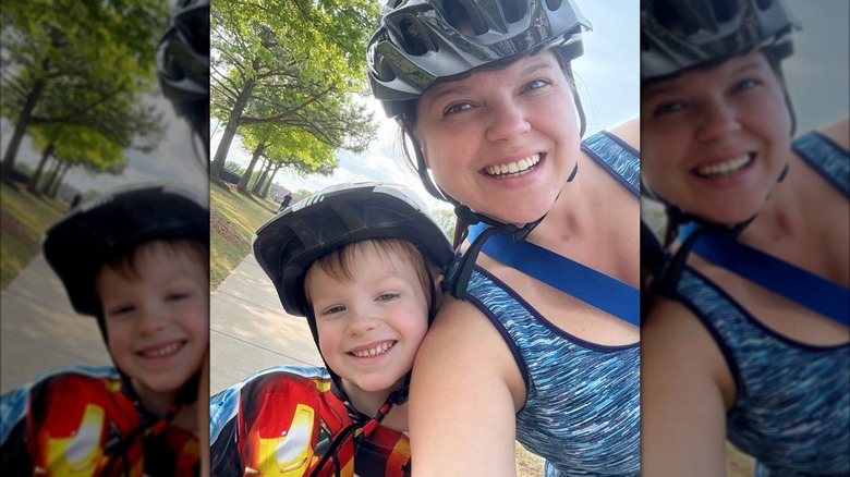 Amy and son Daxton riding bikes
