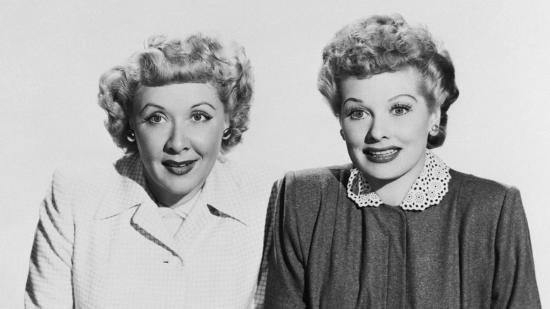 Lucille Ball and Vivian Vance posing for an "I Love Lucy" promo shot