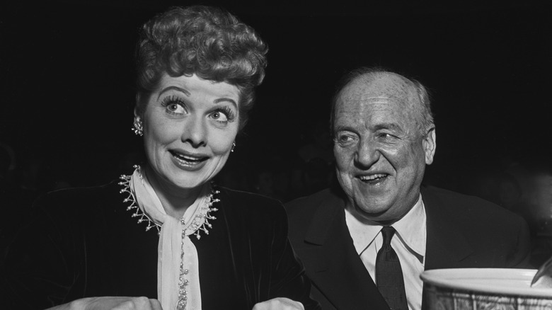 Lucille Ball and William Frawley smiling in 1954