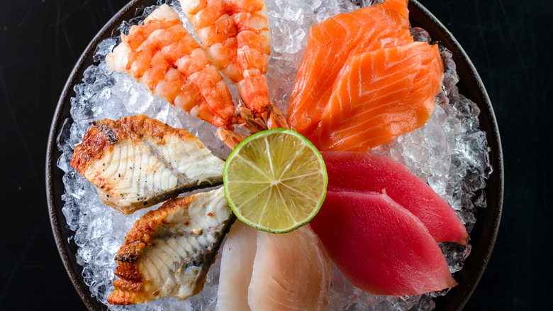A variety of sashimi meats over ice