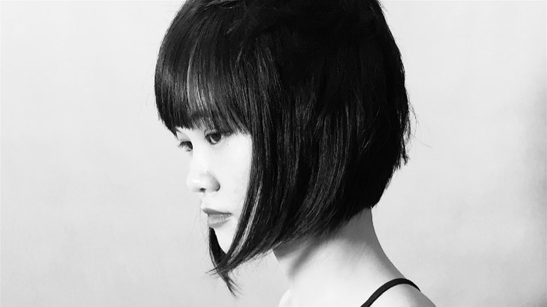 Woman with Sassoon asymmetrical bob