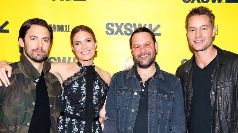 Mandy Moore and Dan Fogelman with Justin Hartley and Milo Ventimiglia