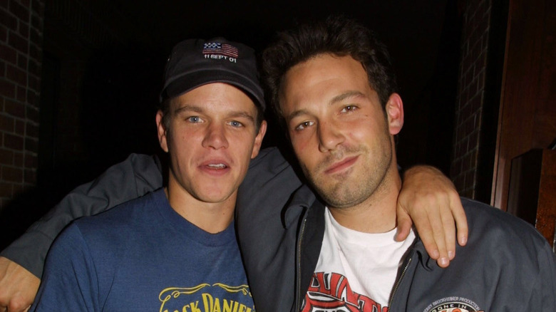 Young Matt Damon and Ben Affleck with arms around each other