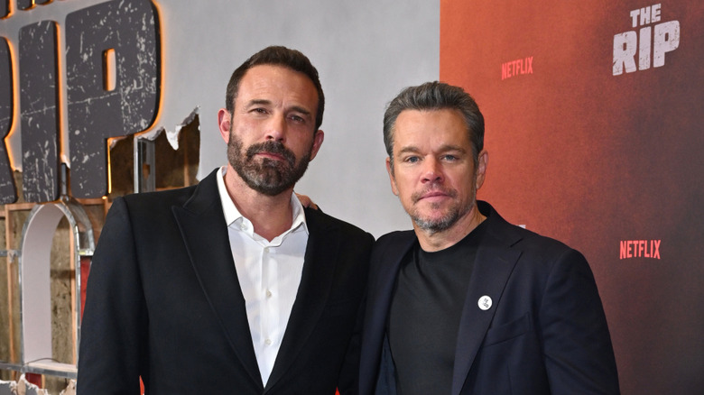 Matt Damon and Ben Affleck in beards and formals at an event for 'The Rip'