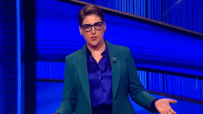 Mayim Bialik hosting Jeopardy in 2023