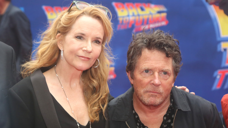 Lea Thompson arm around Michael J. Fox