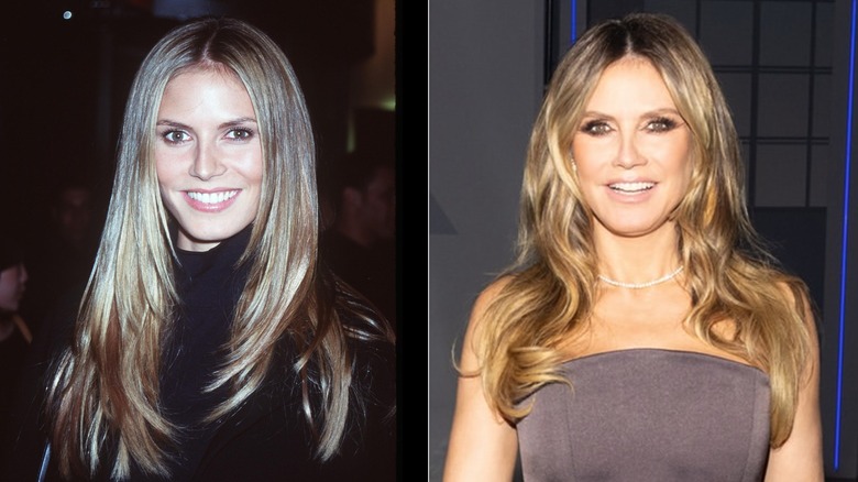 (l-r): Heidi Klum posing in the late '90s; Heidi Klum posing on the set of "Project Runway" in 2026