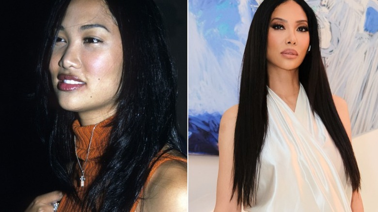 (l-r): Kimora Lee Simmons posing outside in 1996; Kimora Lee Simmons posing in 2026