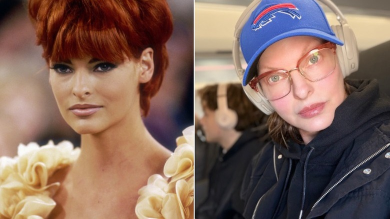 (l-r): Linda Evangelista posing in the '90s; Linda Evangelista taking a selfie in 2026