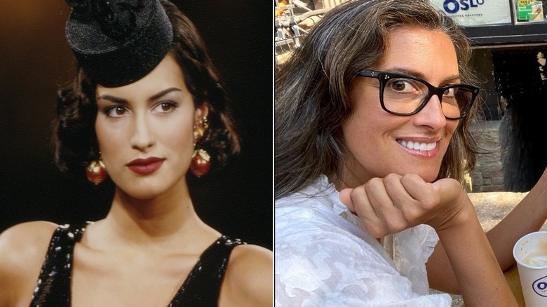 (l-r): Yasmeen Ghauri walking on the runway; Yasmeen Ghauri smiling outside