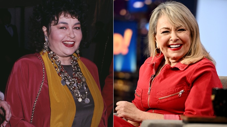 Split image of Roseanne Barr in 1989 and 2023