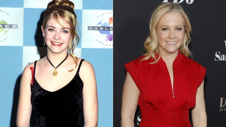 Split image of Melissa Joan Hart then and now.