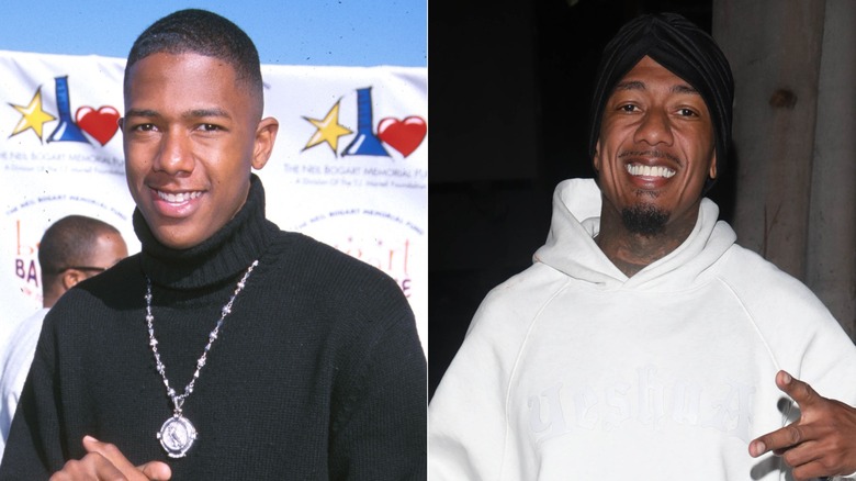 Split image of Nick Cannon then and now.